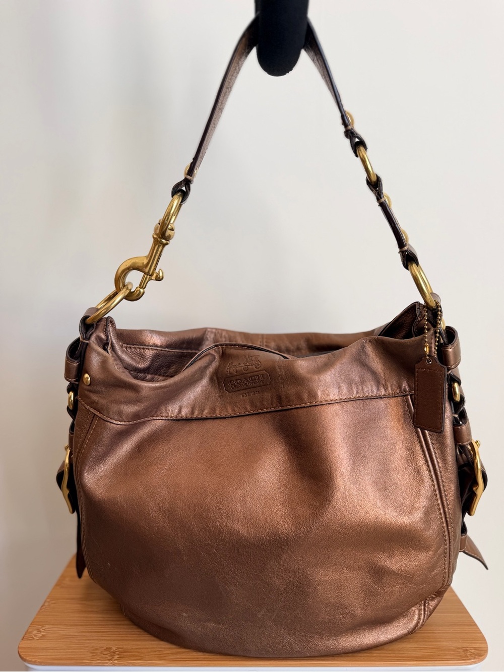 Coach Metallic Bronze Leather Shoulder Hobo with Gold Hardware